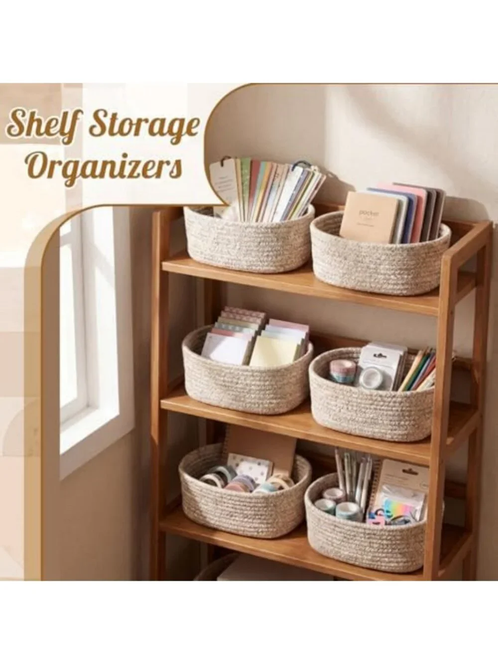 10 Pack Small Woven Storage Baskets - Cotton Rope & Linen Organizers